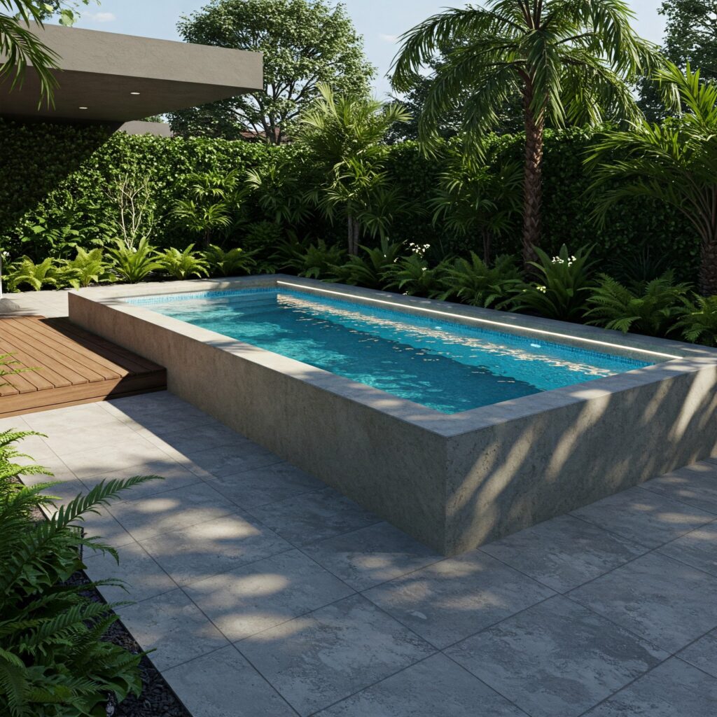 How to Design a Classy Above-Ground Concrete Pool with a Compact Deck