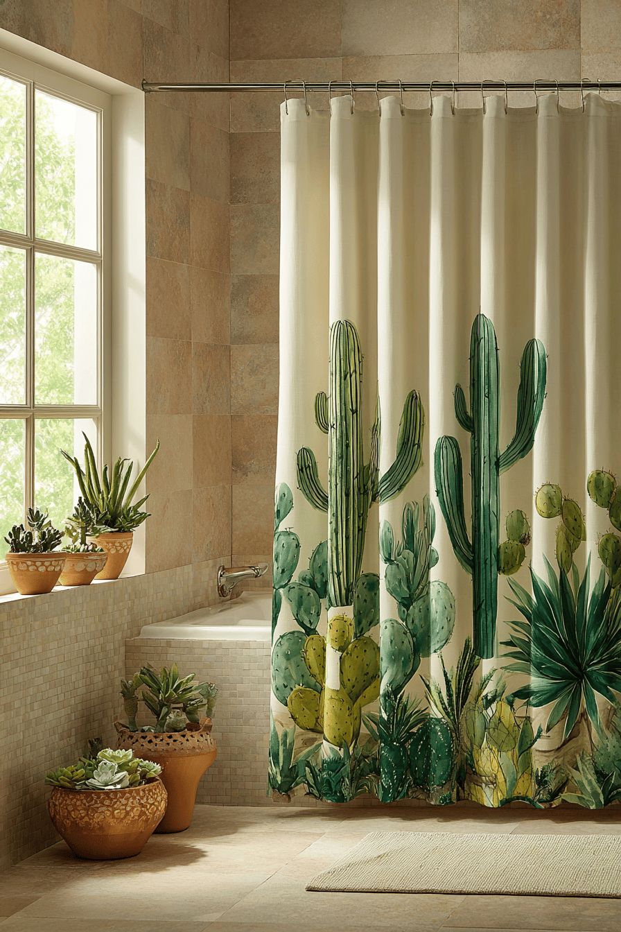 Embrace Nature with Cactus Print Shower Curtains