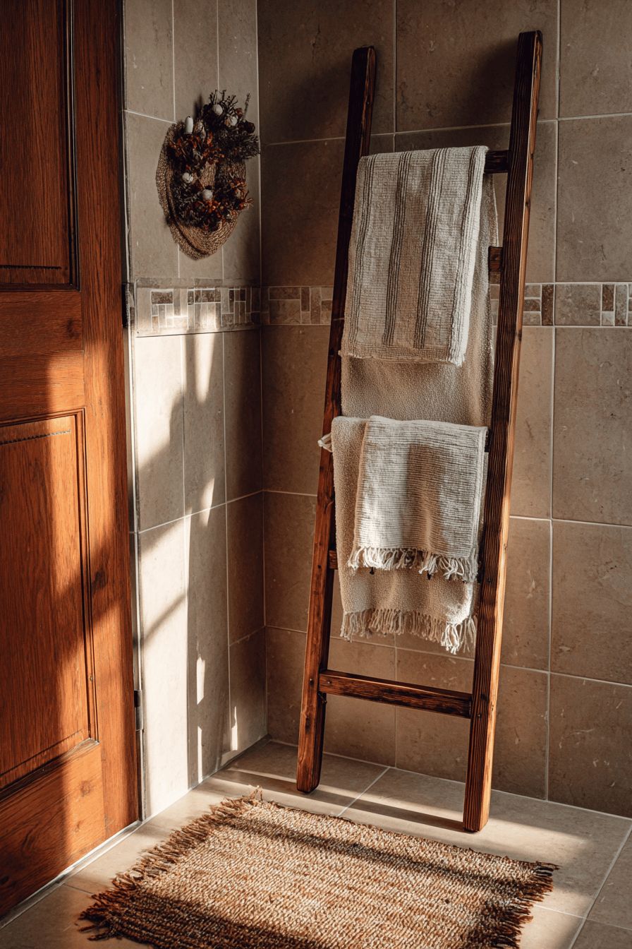 Hang a Vintage Ladder for Towels