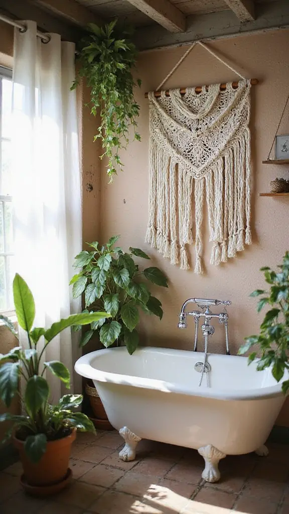 macram adds boho bathroom warmth