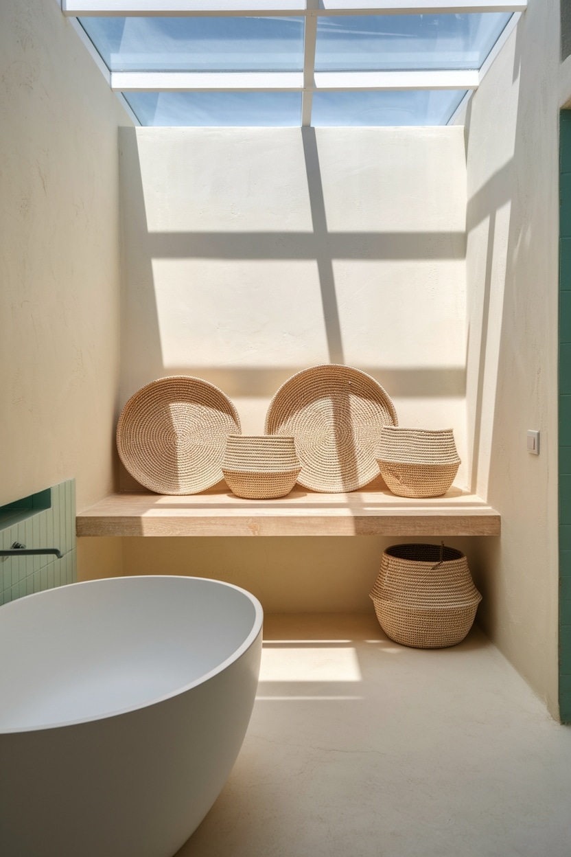 woven baskets enhance coastal decor