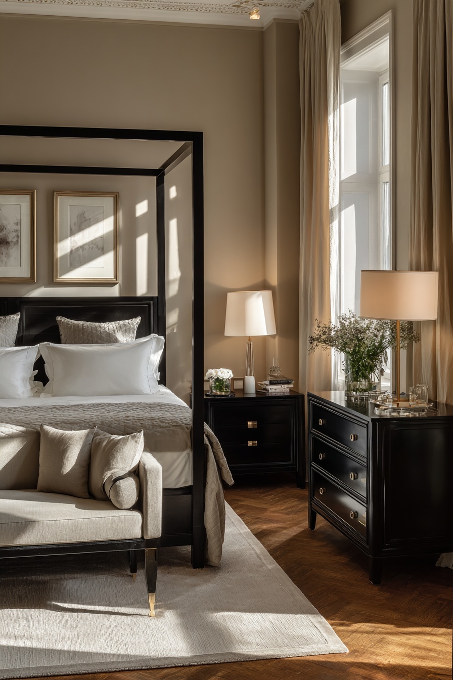 Incorporate Black Furniture Against Beige Walls
