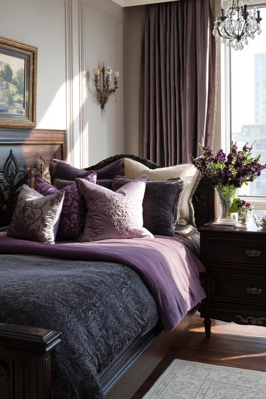 Accent with Purple Throw Pillows