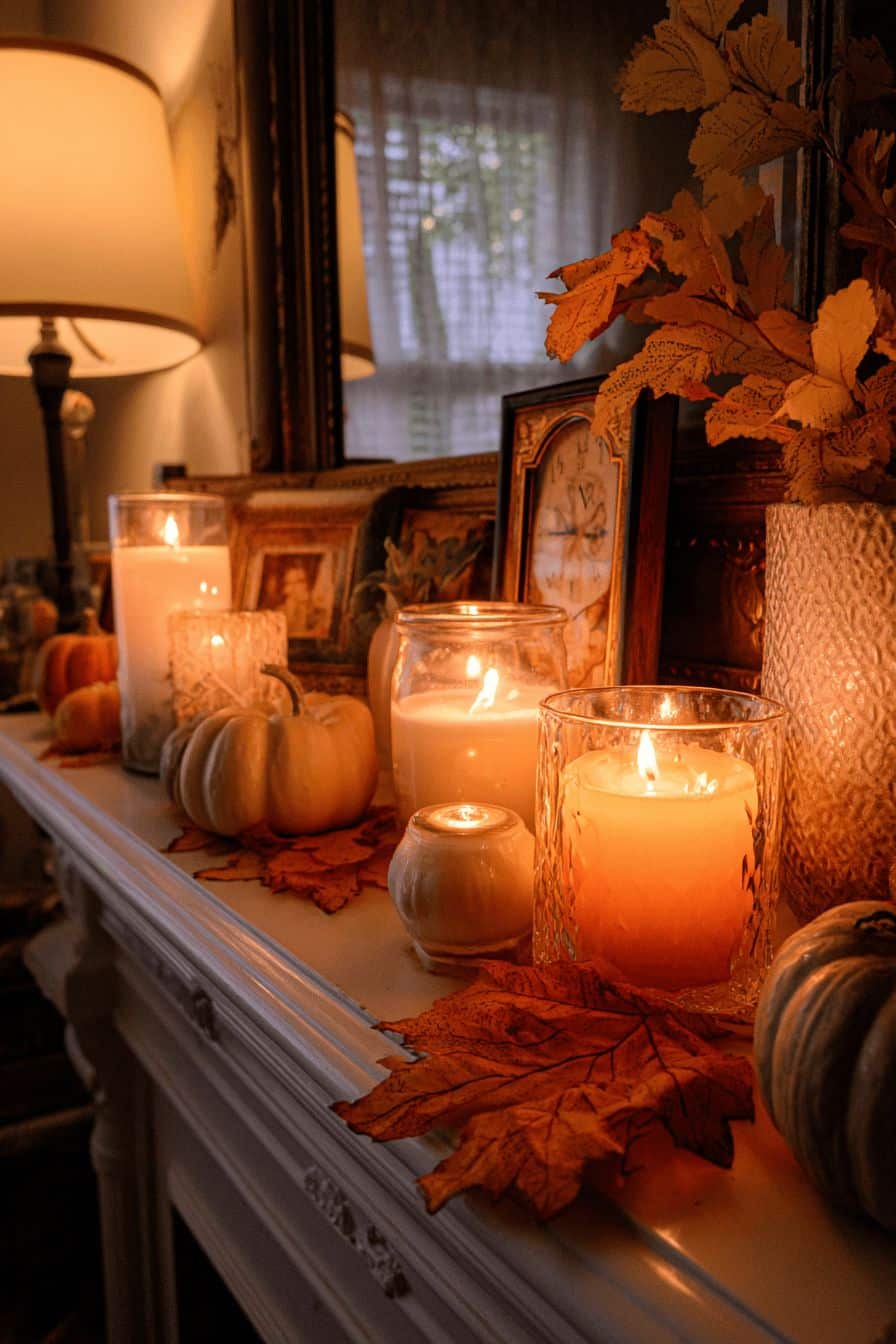 Decorate with Pumpkin-Scented Candles on the Mantel