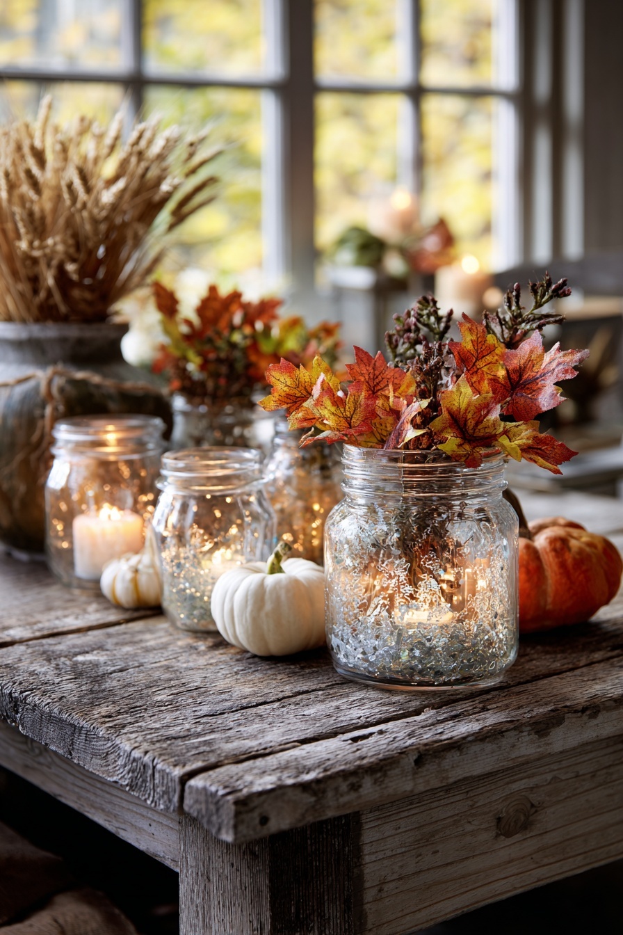 Create Glittering Fall Leaf Jars
