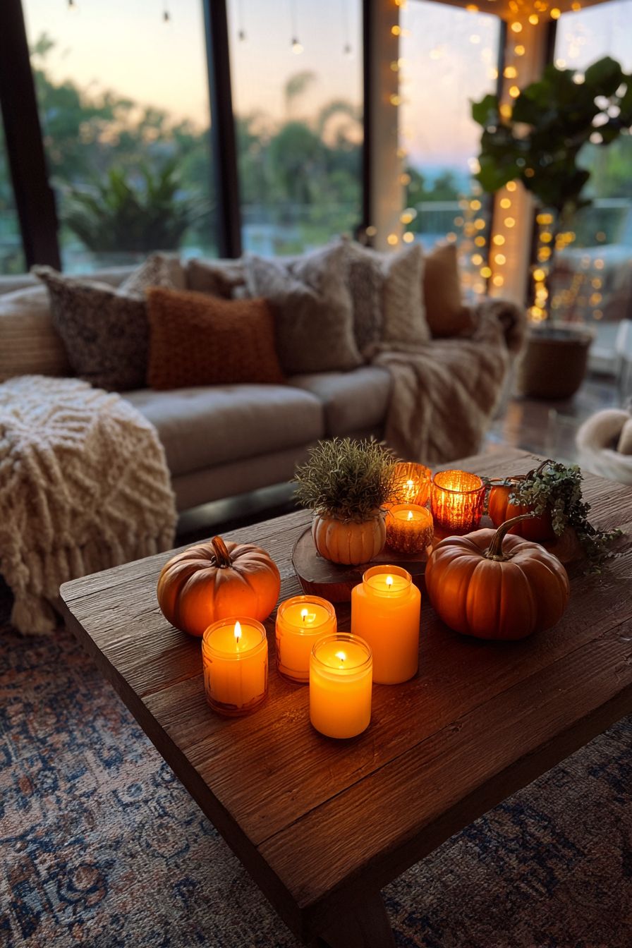 Arrange Pumpkin Spice Candles on Your Coffee Table