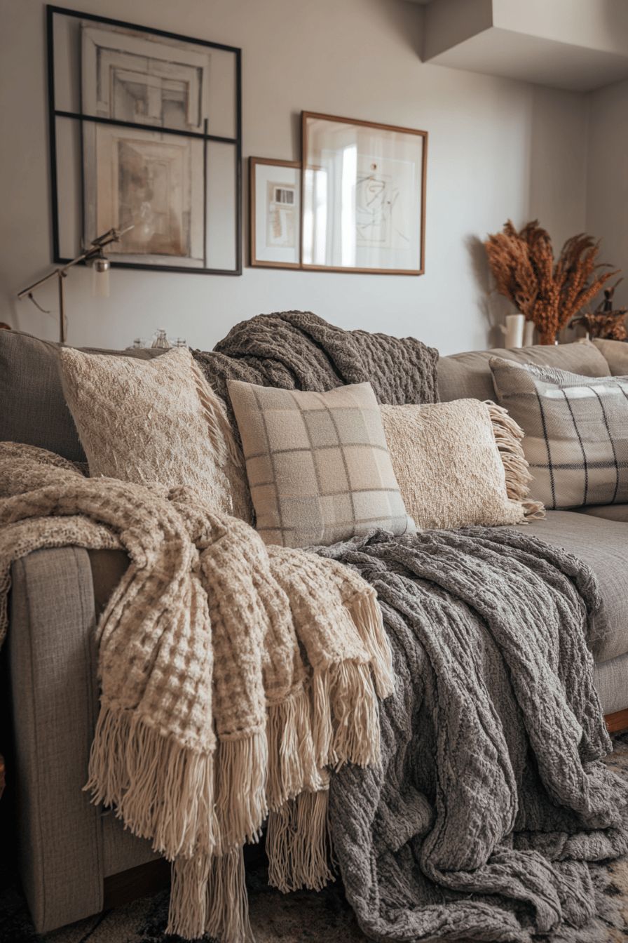Layer Textured Throw Blankets over the Sofa
