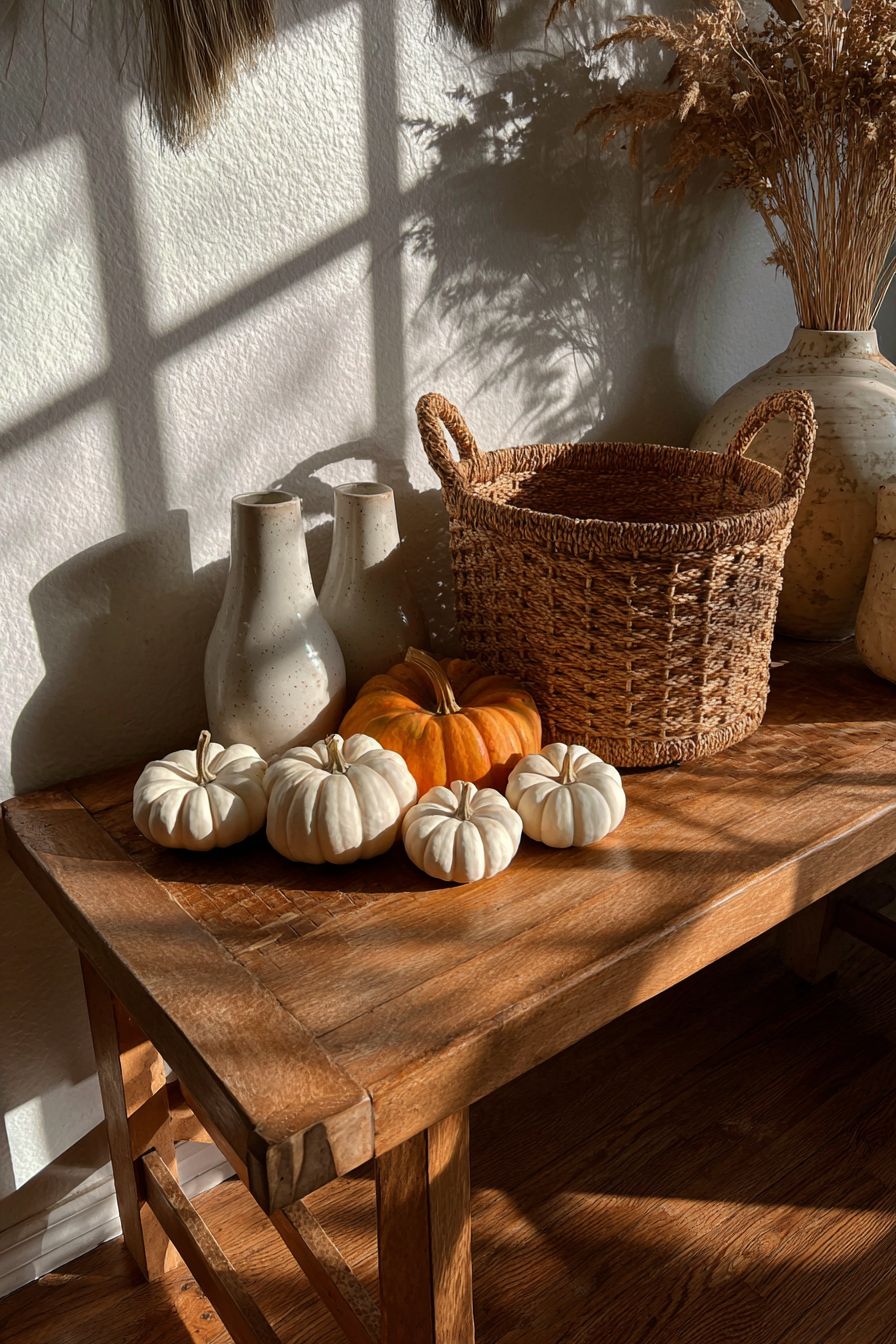 Arrange Mini Pumpkins on Your Entryway Table