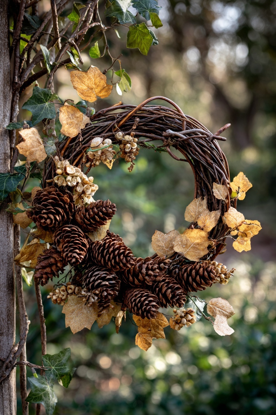 Create a Wreath with Pinecones and Twigs