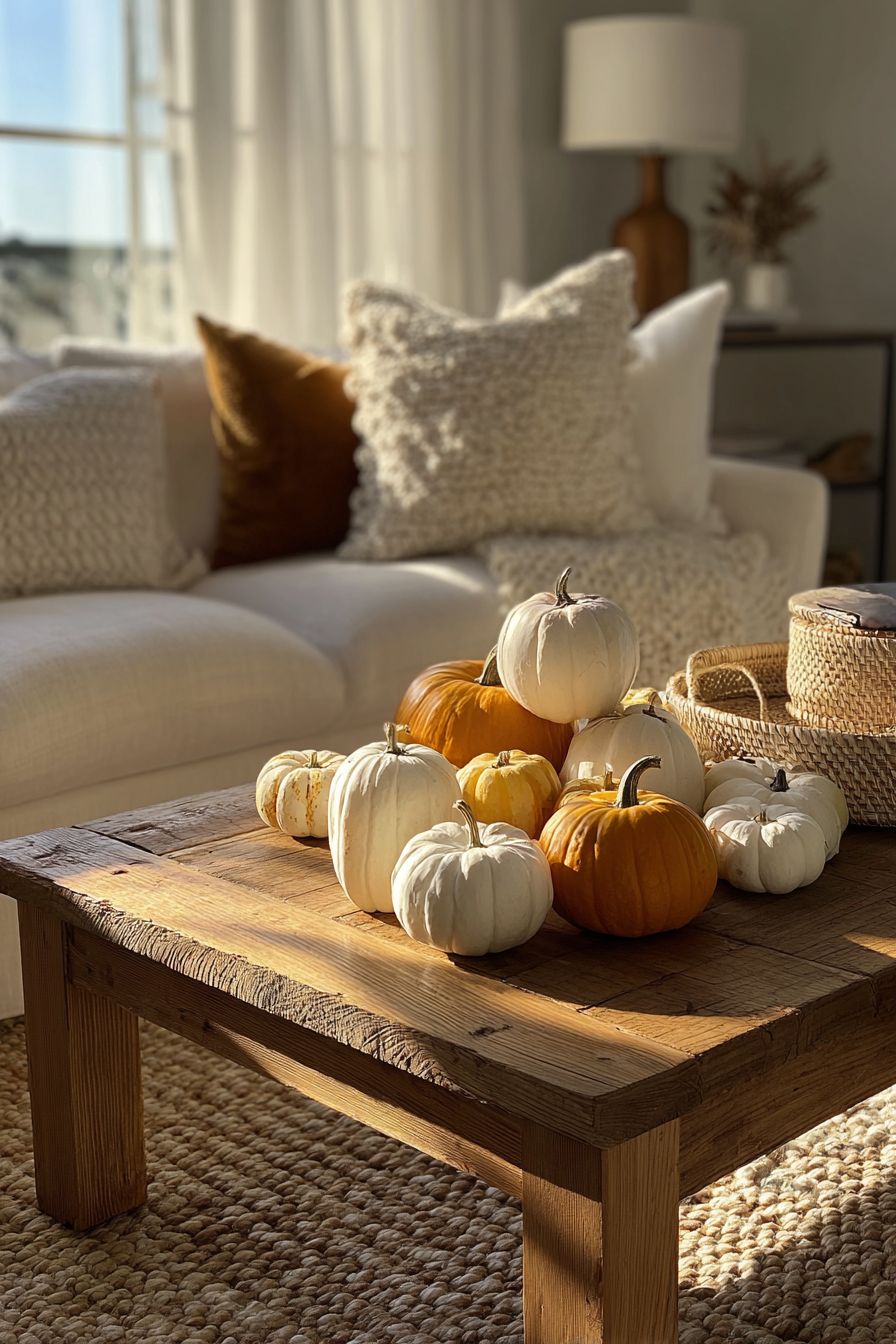 Place Pumpkins on the Coffee Table for a Festive Touch
