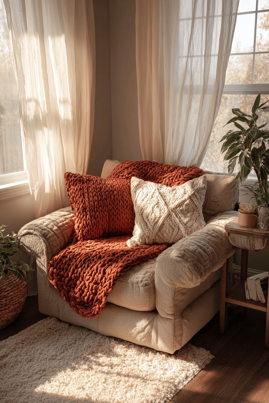 Place Oversized Knit Pillows on the Armchair