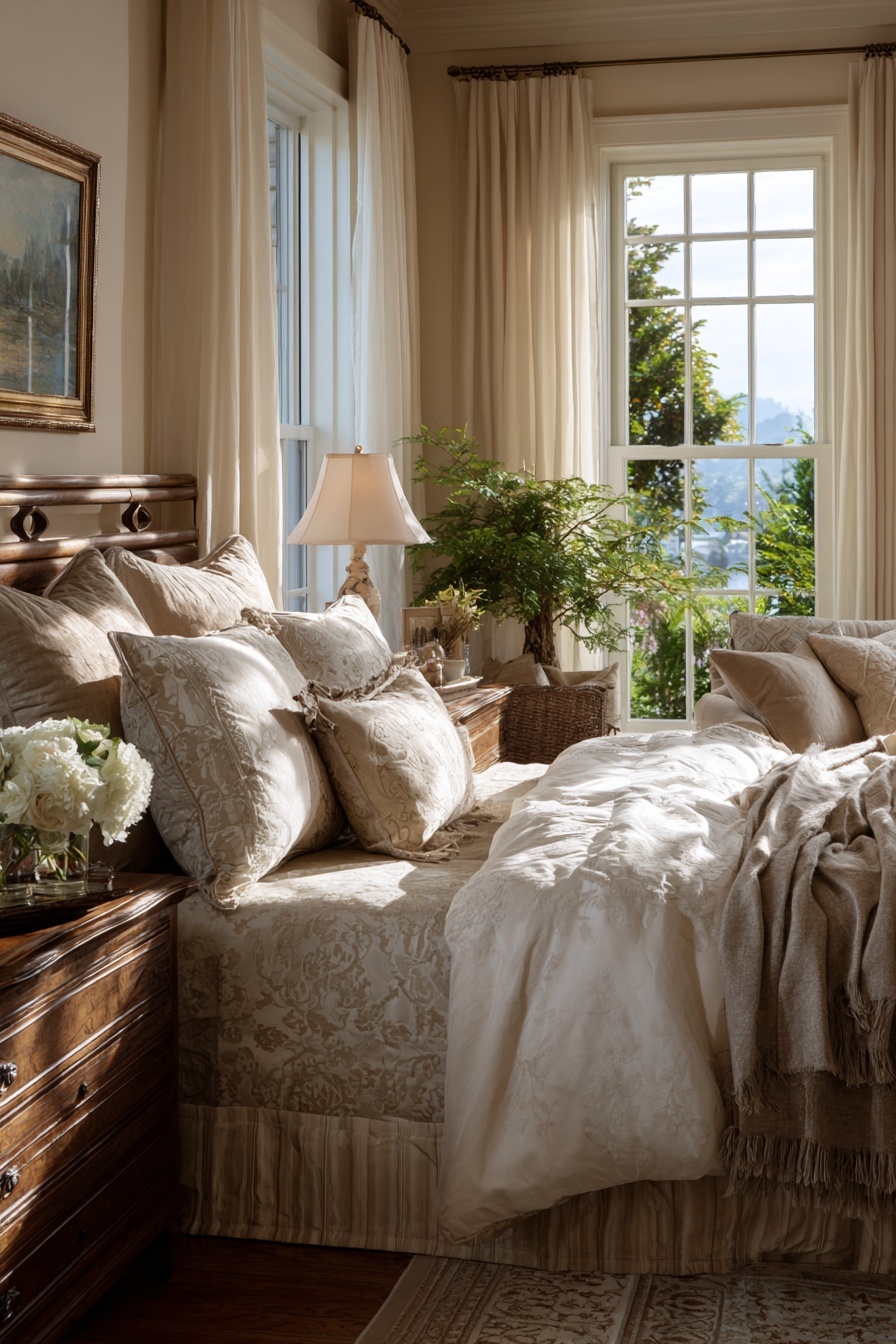 Warm Cream Bedding Layers