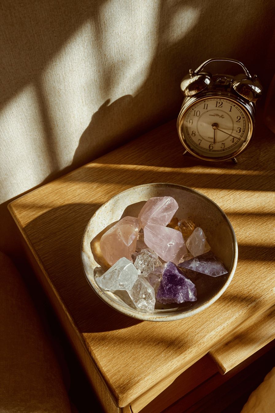 Arrange Crystals in a Decorative Bowl on Your Nightstand