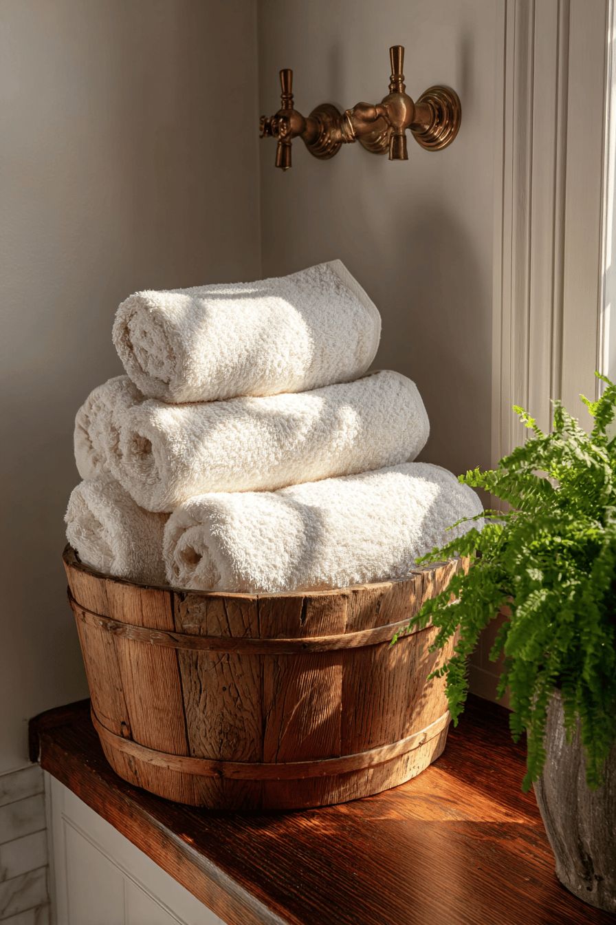 Use Wooden Baskets for Towel Storage
