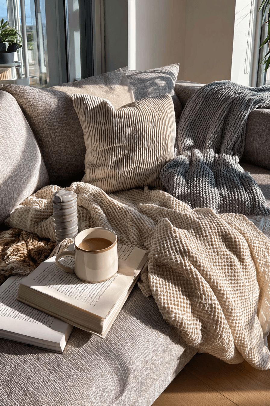 Layer Textured Throws on Your Living Room Sofa