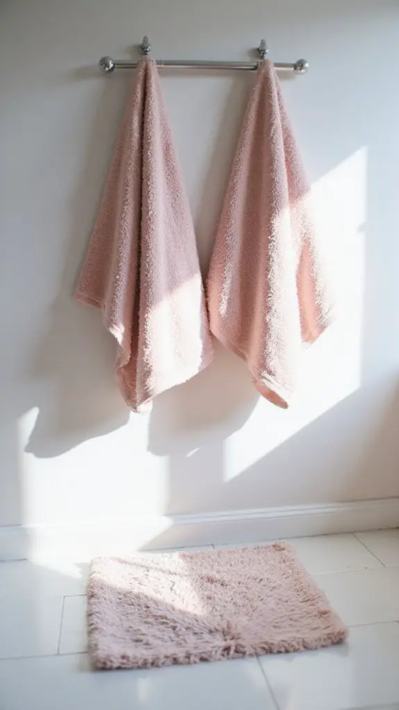 pink towels and rugs