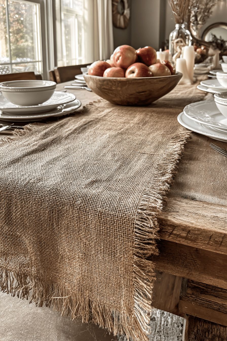 Use Burlap Table Runners for a Rustic Touch