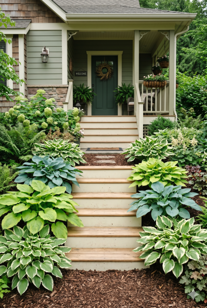 Front Porch Landscaping with Hostas