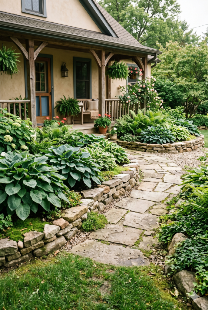 Front Porch Landscaping with Hostas