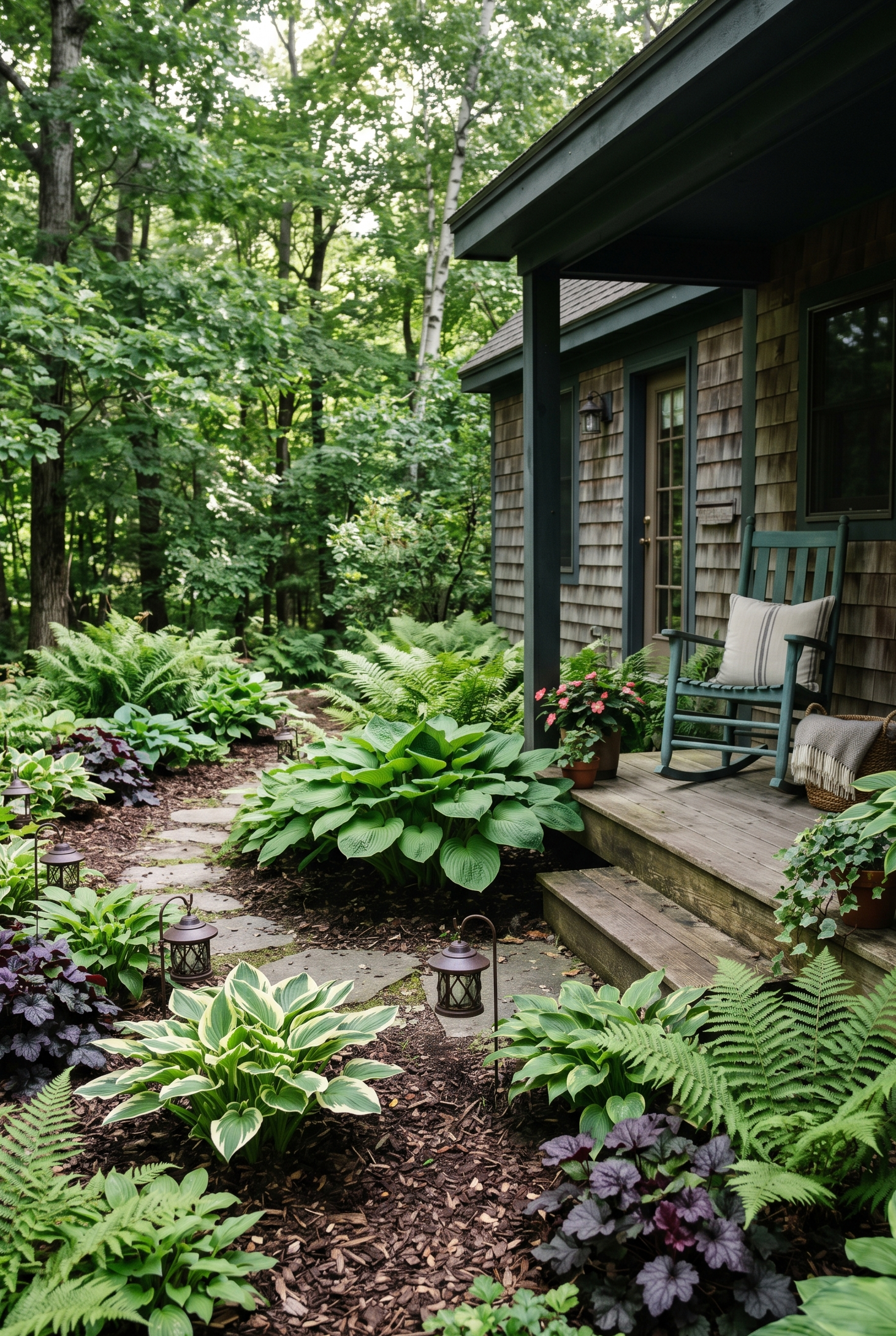 Front Porch Landscaping with Hostas