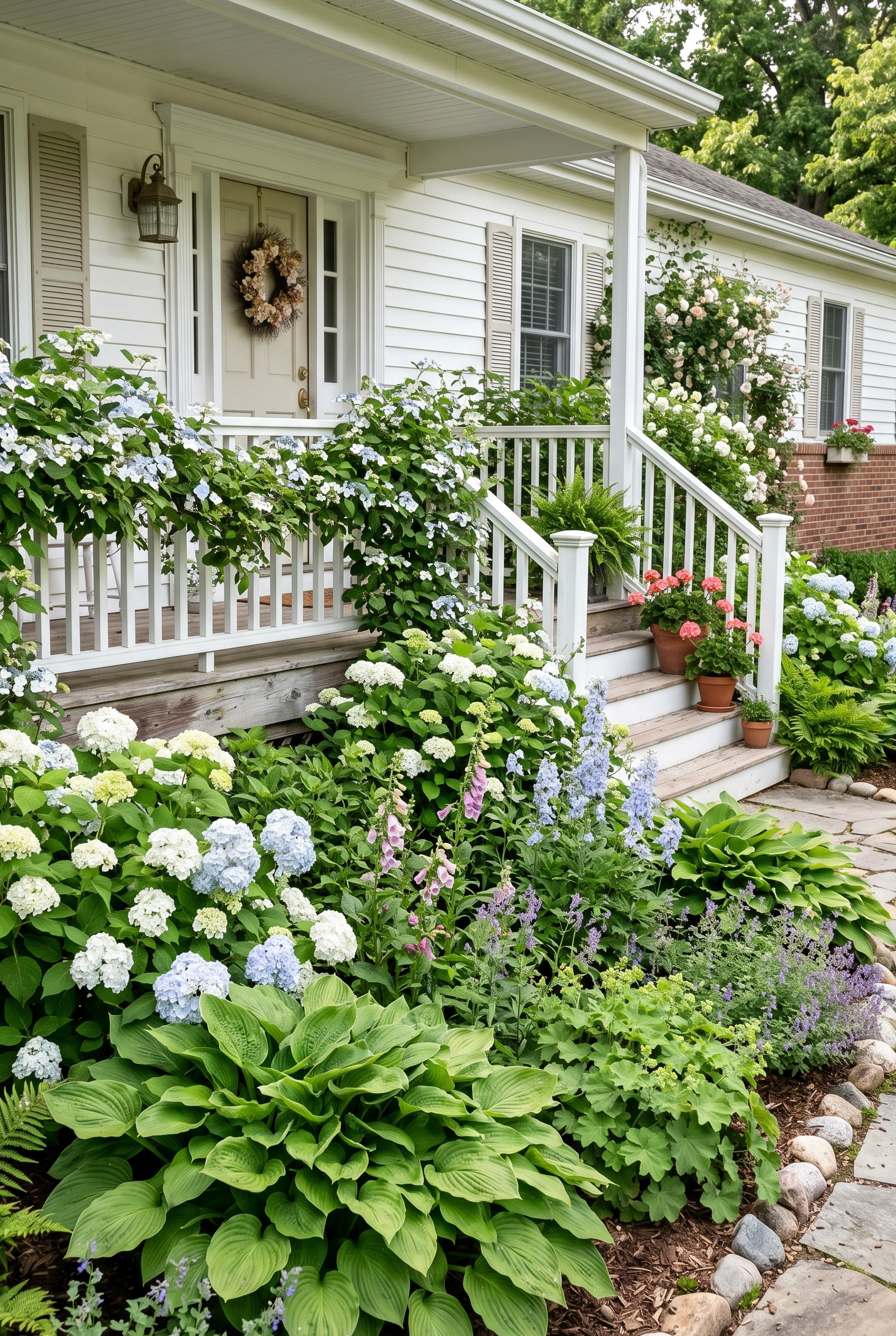 Front Porch Landscaping with Hostas