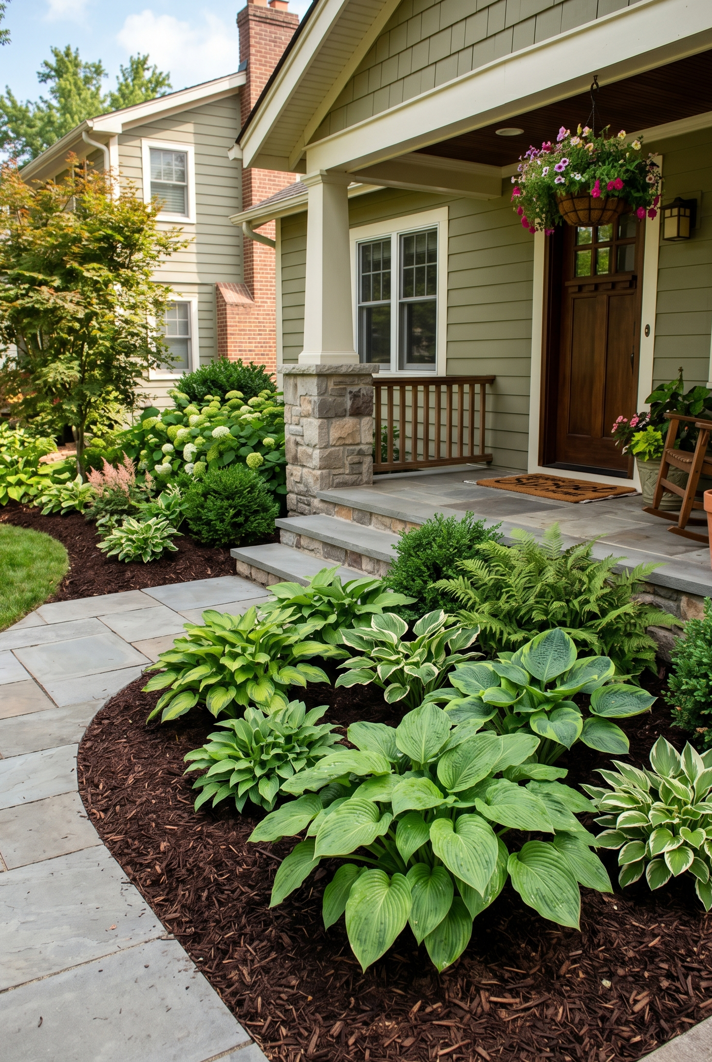 Front Porch Landscaping with Hostas