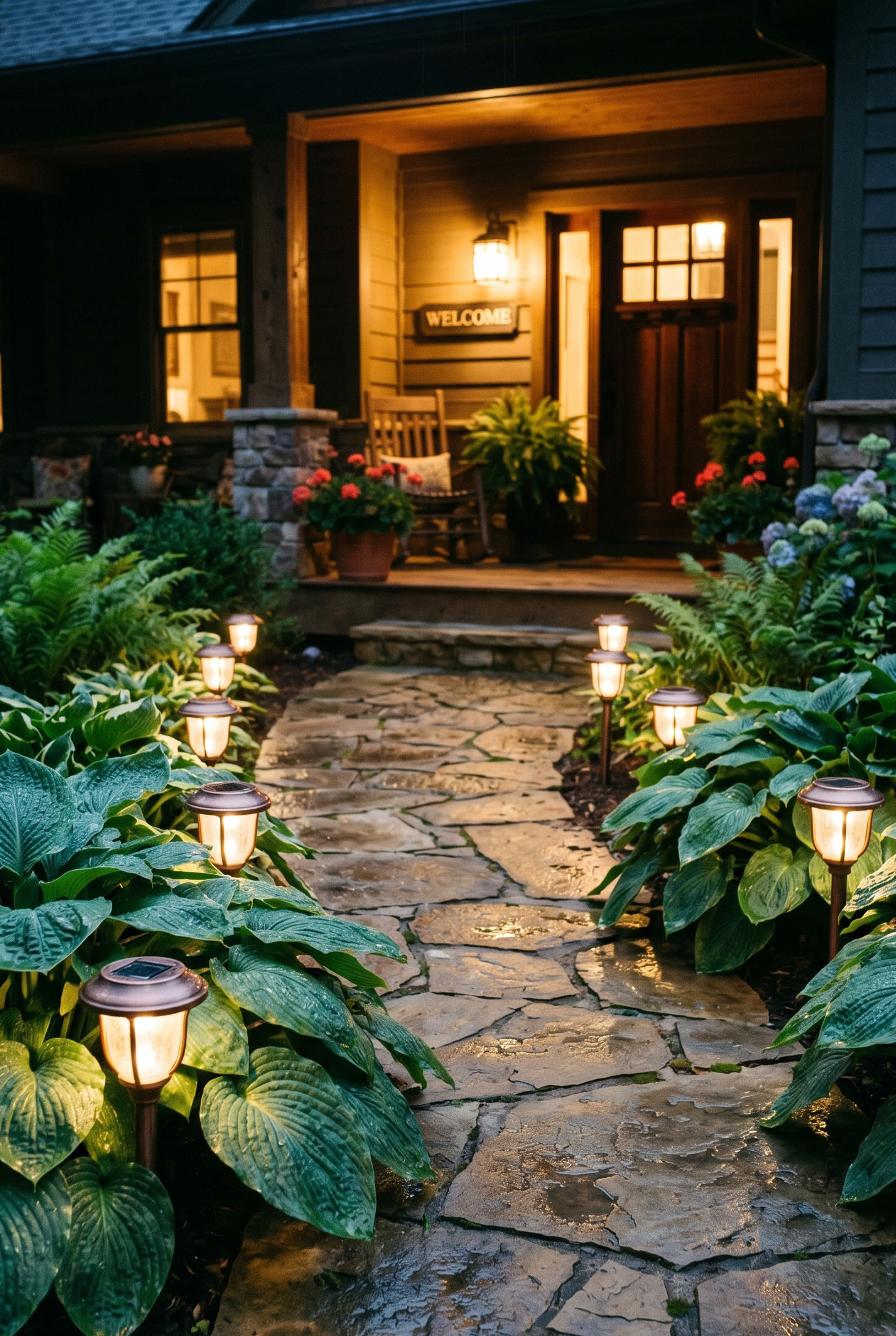 Front Porch Landscaping with Hostas