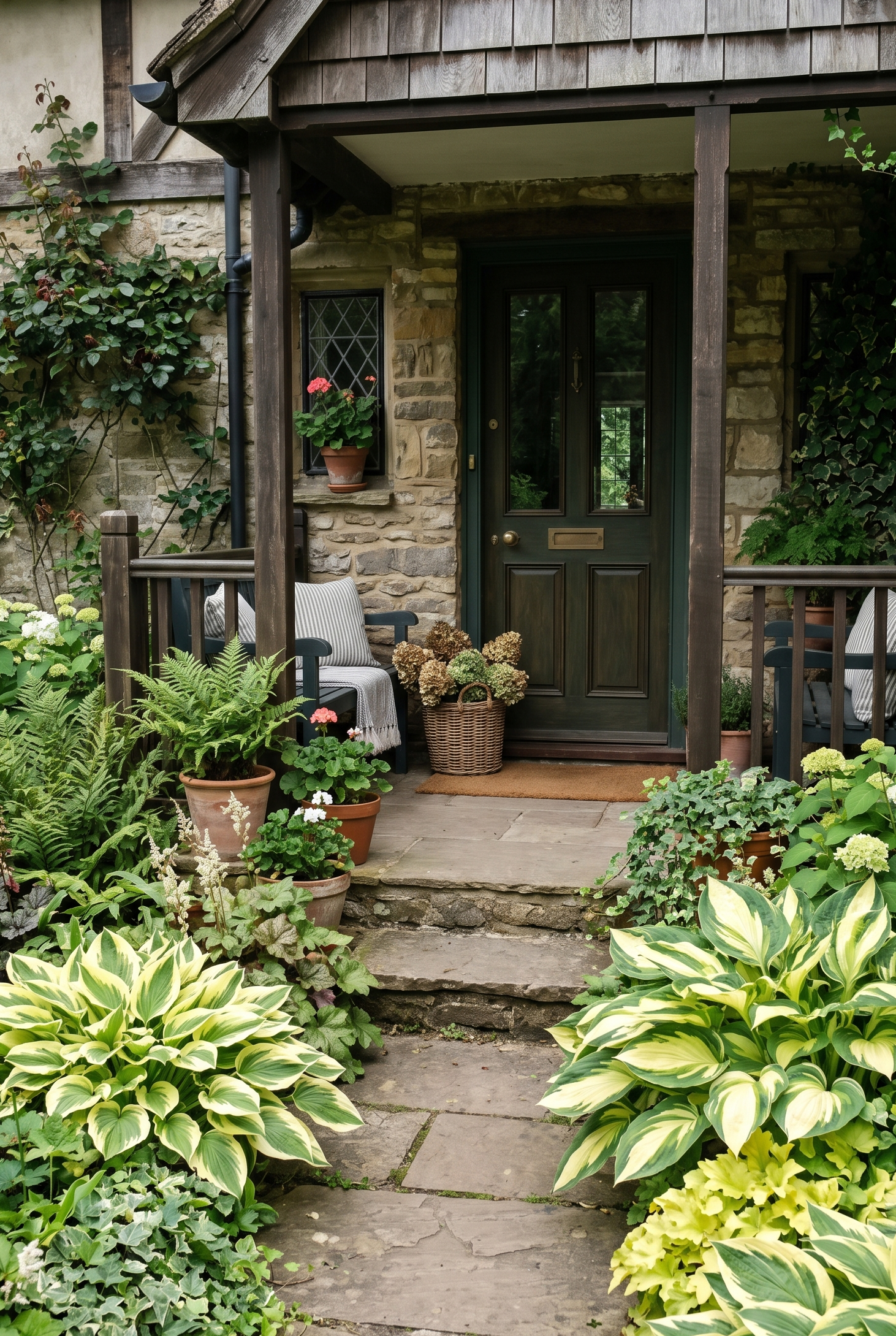 Front Porch Landscaping with Hostas