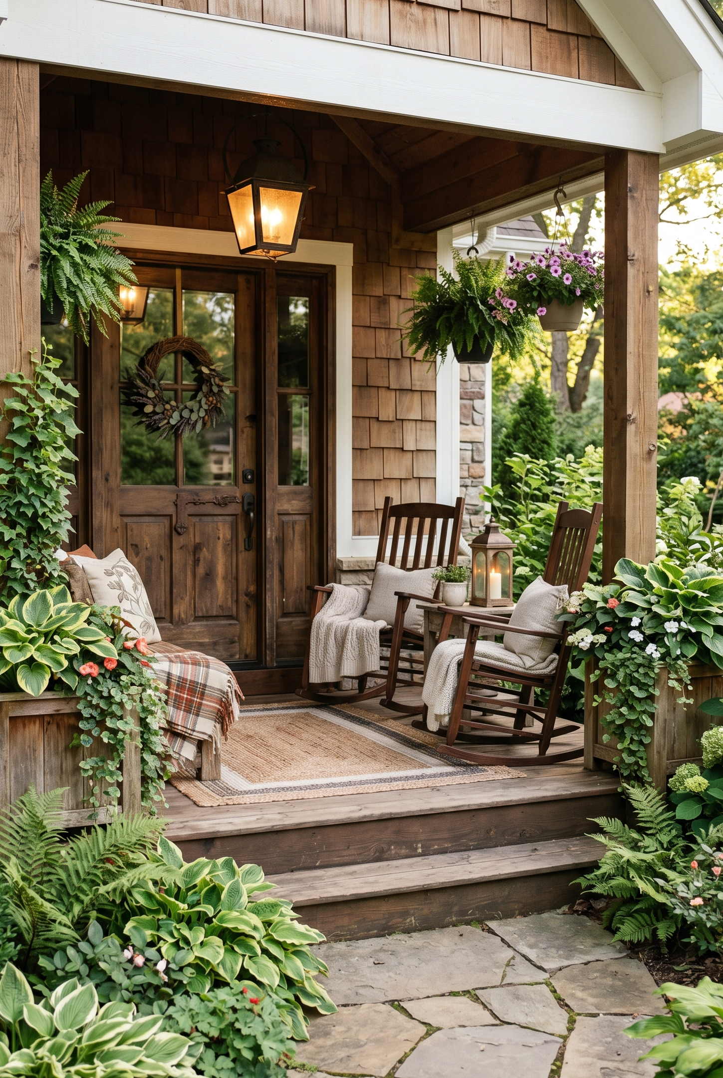 Front Porch Landscaping with Hostas