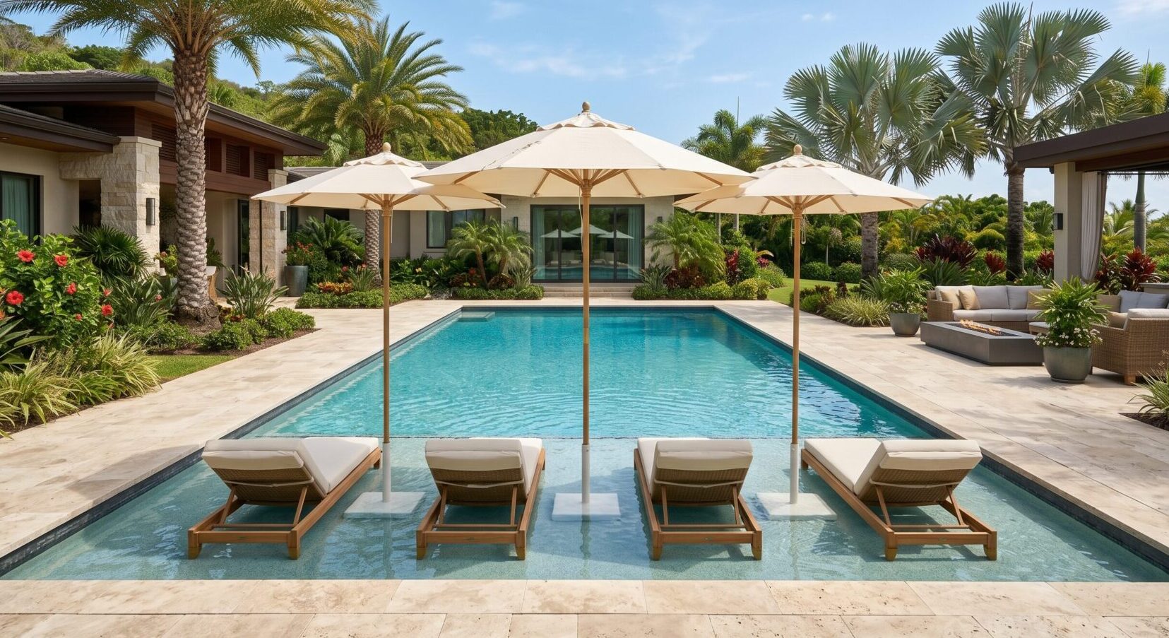 Rectangle Pool With Tanning Ledge