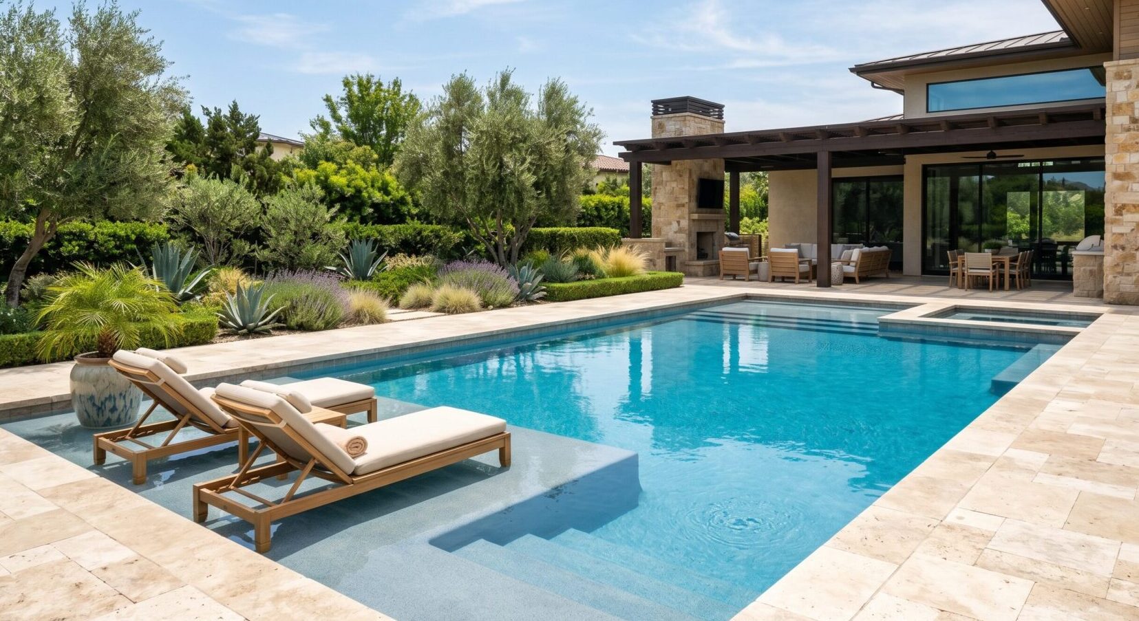 Rectangle Pool With Tanning Ledge