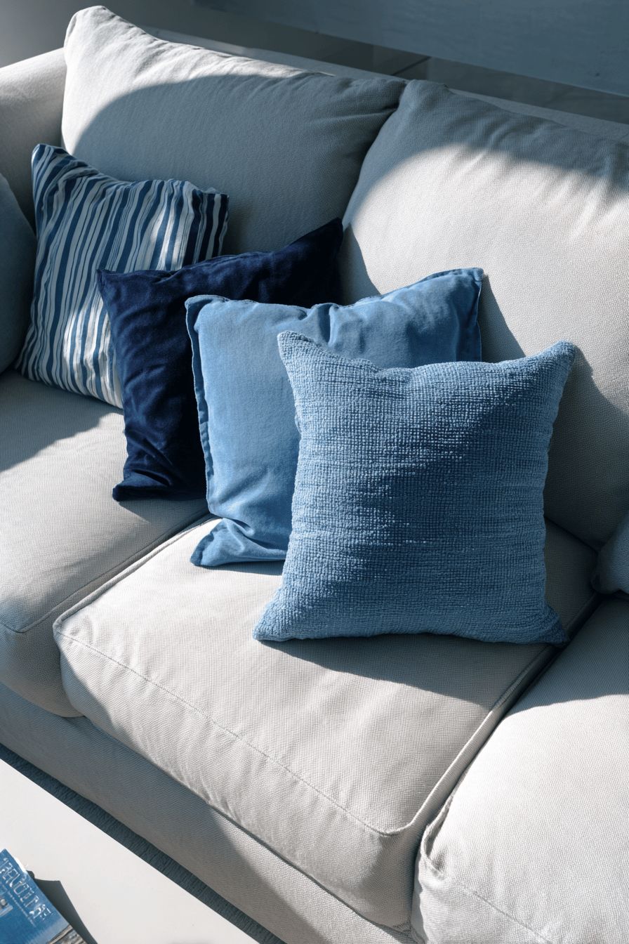Arrange Blue Throw Pillows on the Sofa