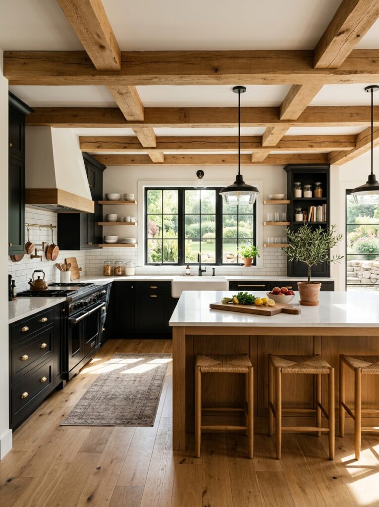 Black and Natural Wood Kitchen Ideas
