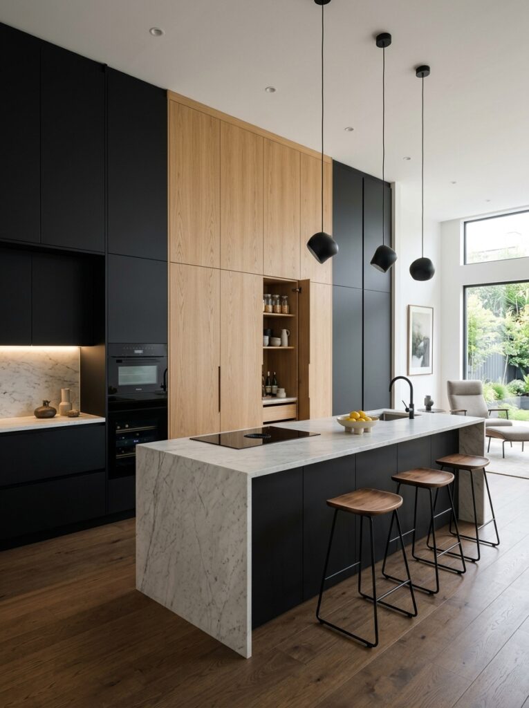 Black and Natural Wood Kitchen Ideas