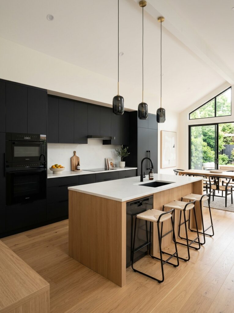 Black and Natural Wood Kitchen Ideas