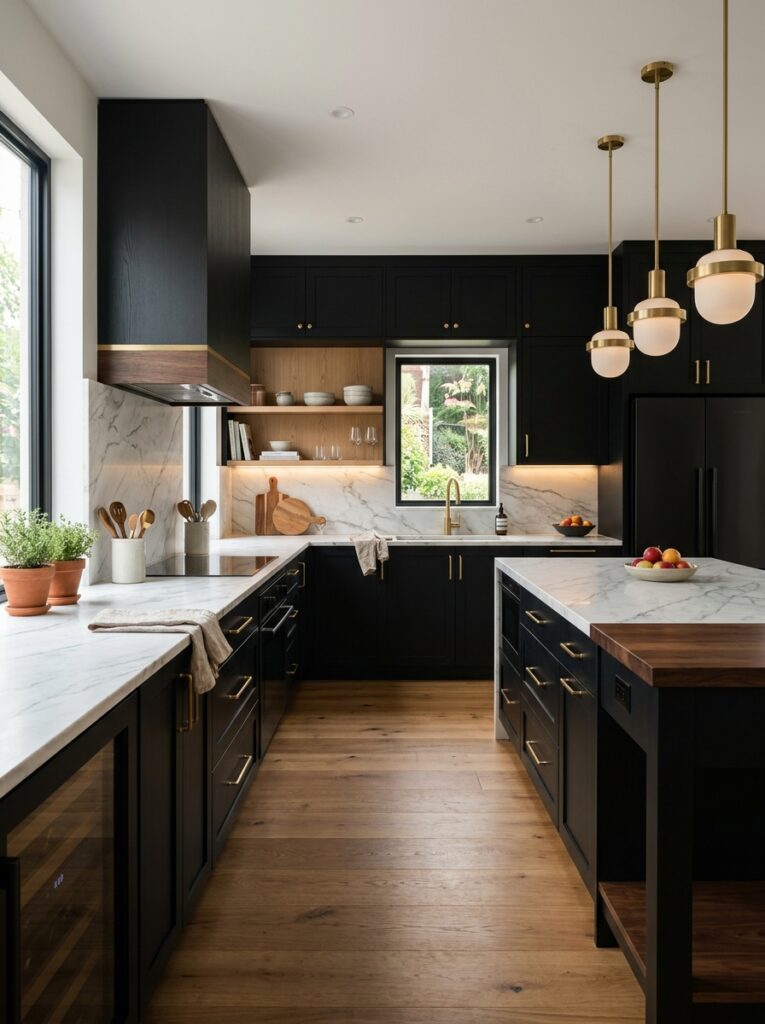 Black and Natural Wood Kitchen Ideas