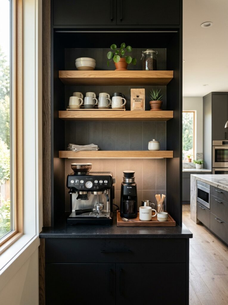 Black and Natural Wood Kitchen Ideas