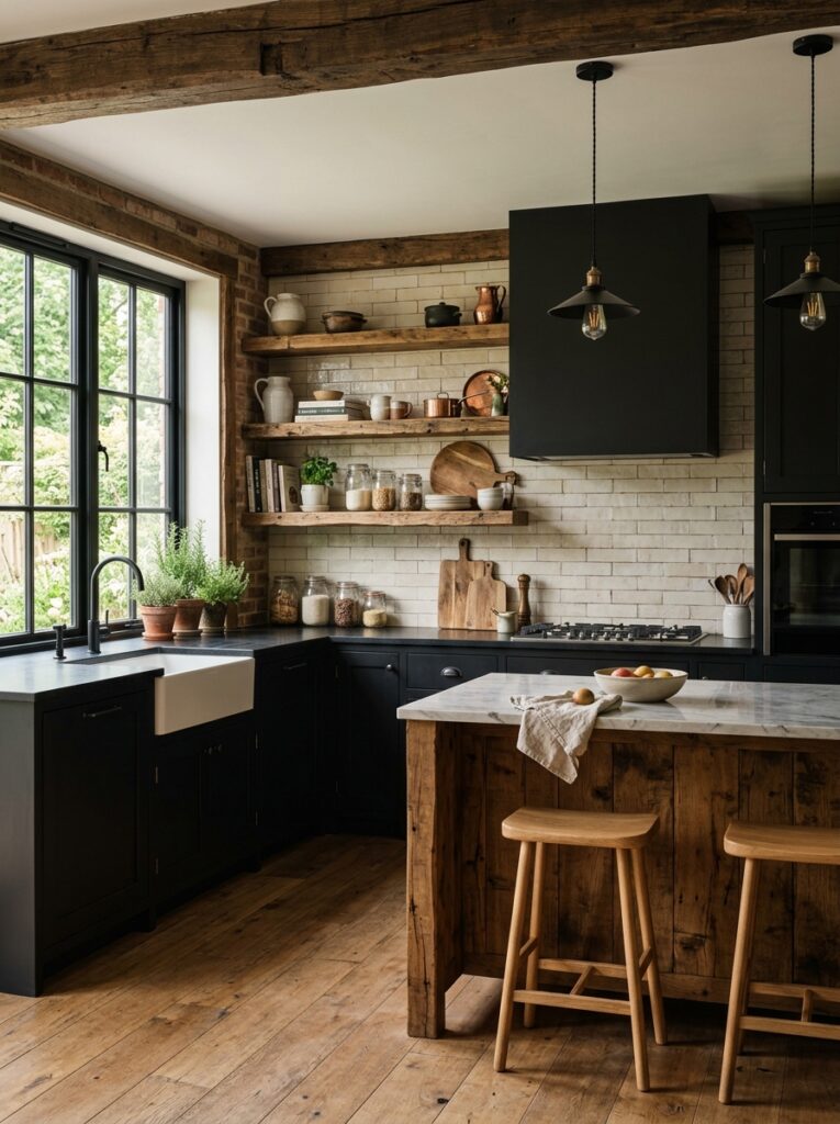 Black and Natural Wood Kitchen Ideas