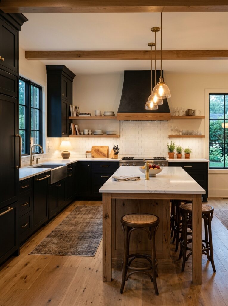 Black and Natural Wood Kitchen Ideas