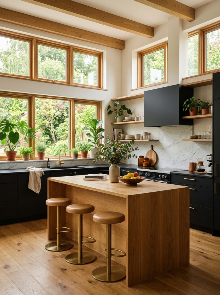 Black and Natural Wood Kitchen Ideas