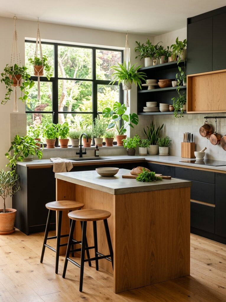 Black and Natural Wood Kitchen Ideas