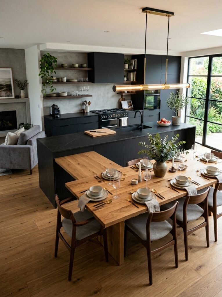 Black and Natural Wood Kitchen Ideas
