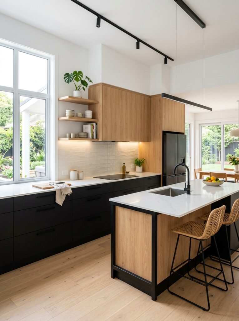 Black and Natural Wood Kitchen Ideas