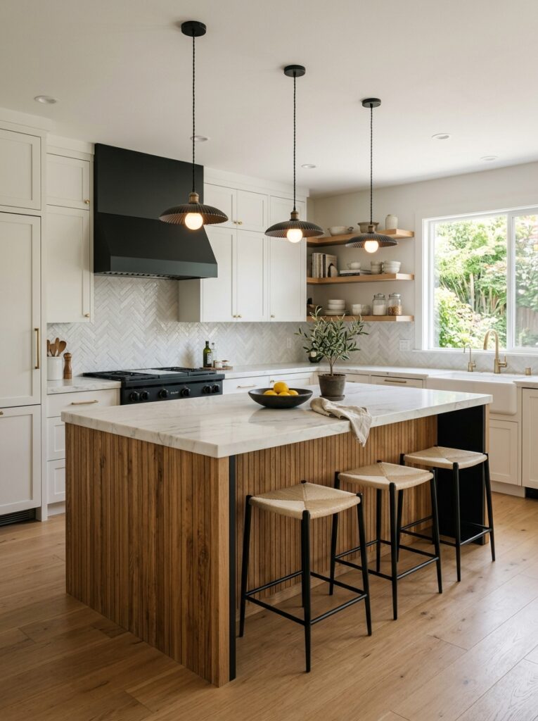 Black and Natural Wood Kitchen Ideas