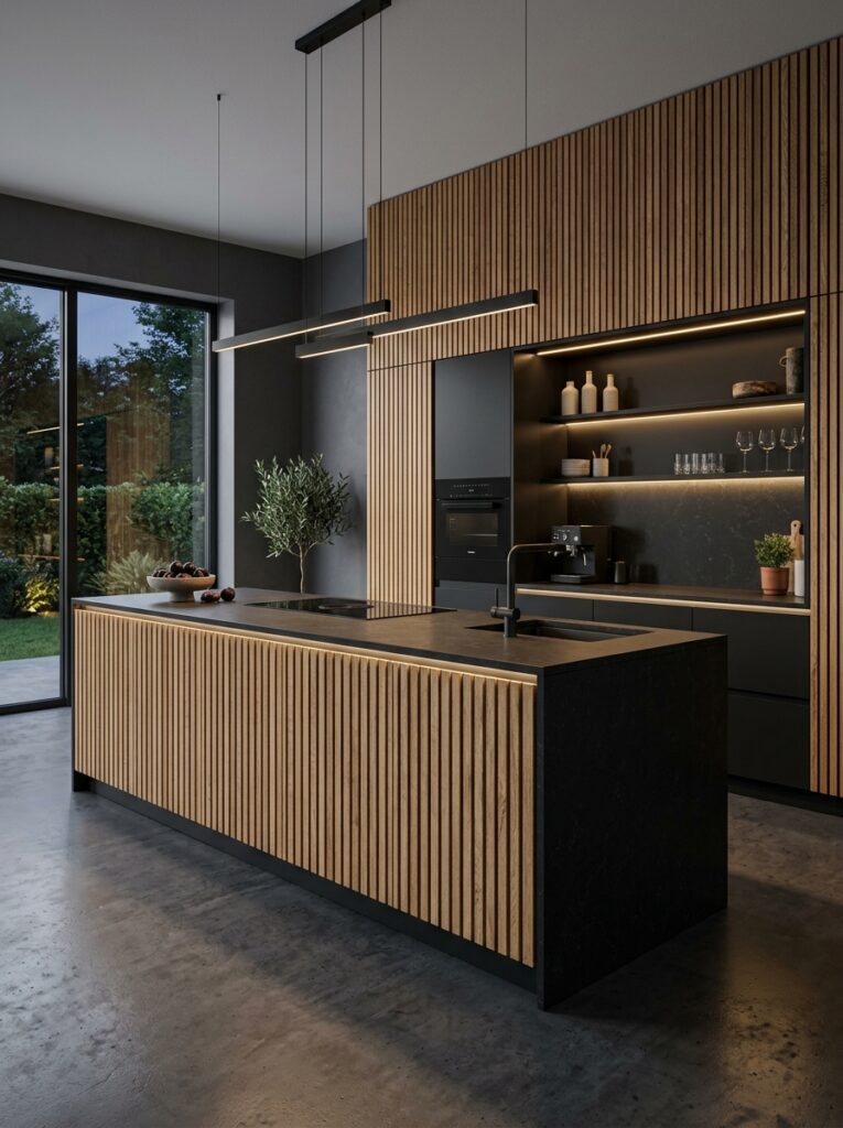 Black and Natural Wood Kitchen Ideas