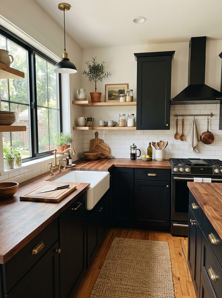 Black and Natural Wood Kitchen Ideas