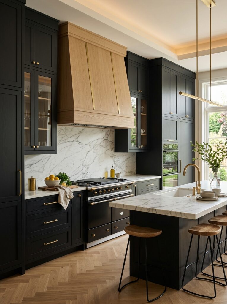 Black and Natural Wood Kitchen Ideas