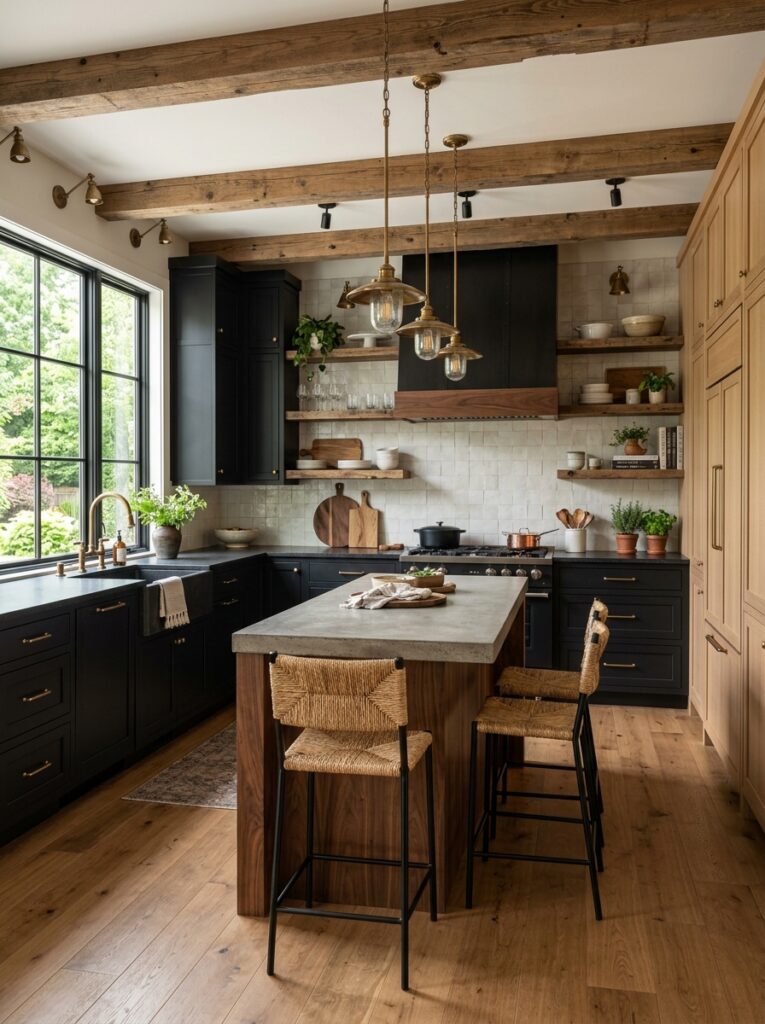 Black and Natural Wood Kitchen Ideas