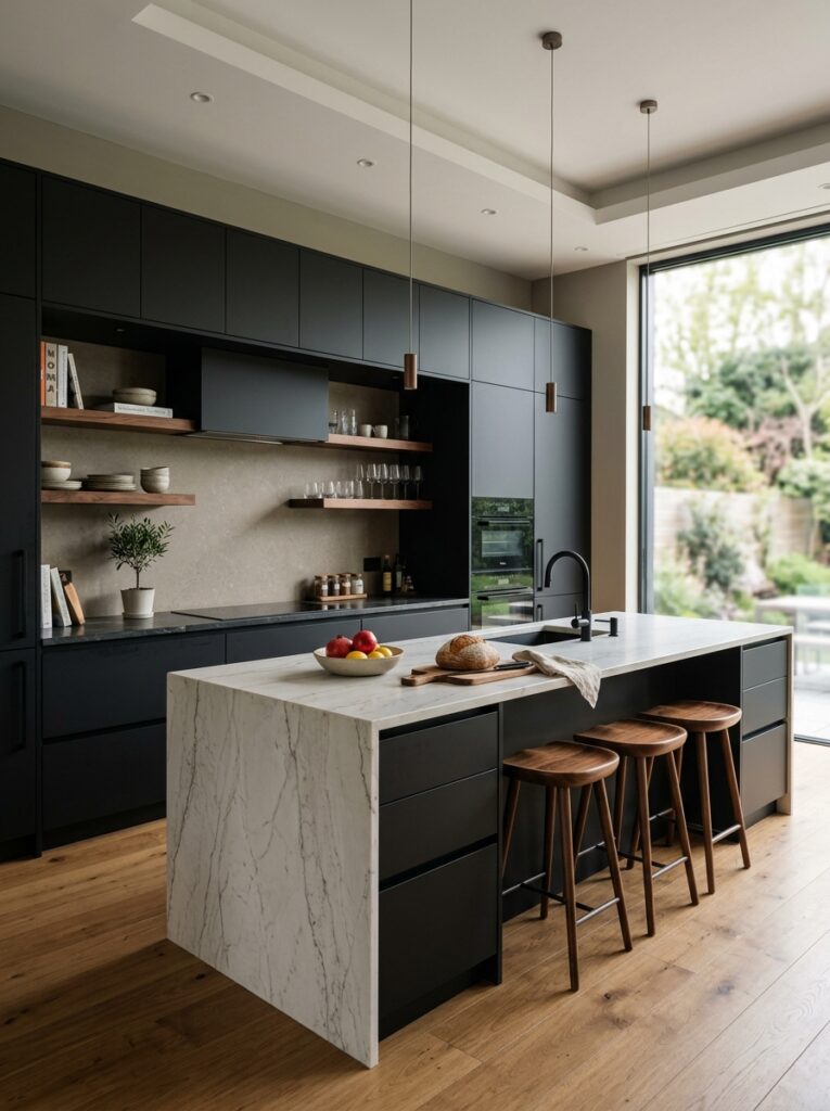 Black and Natural Wood Kitchen Ideas
