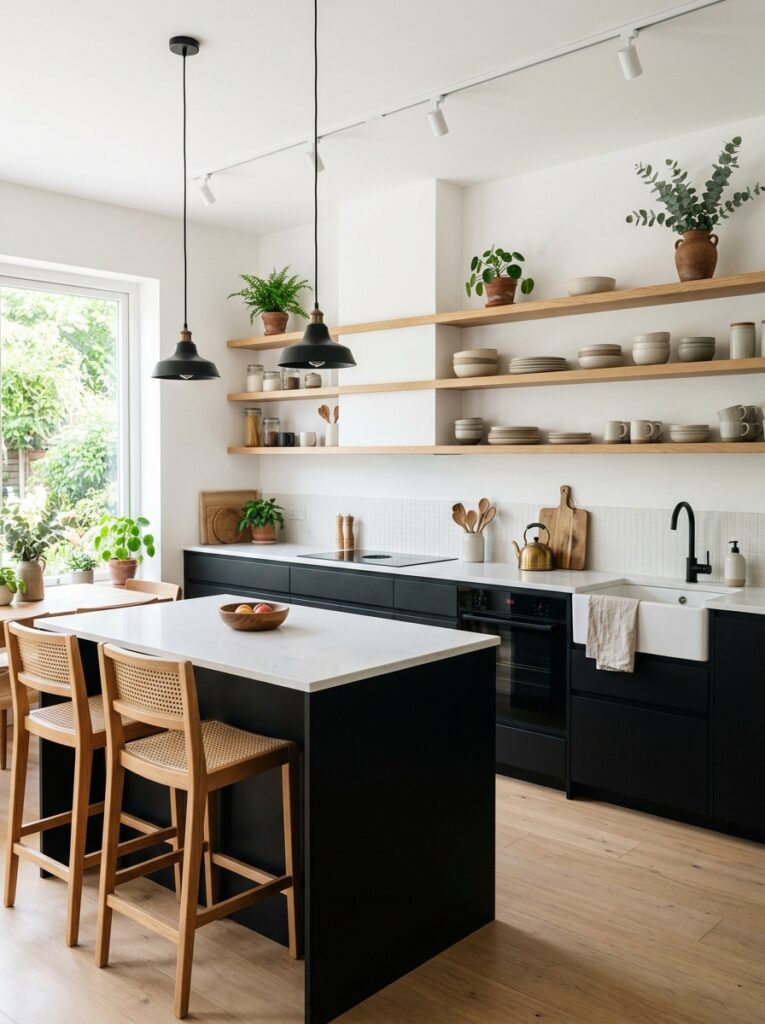 Black and Natural Wood Kitchen Ideas